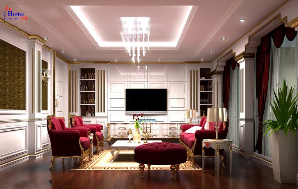 Một bộ sofa màu sắc chính là điểm nhấn cá tính cho không gian phòng khách của ngôi biệt thự này, đơn giản, nhưng không kém phần sang trọng, tinh tế